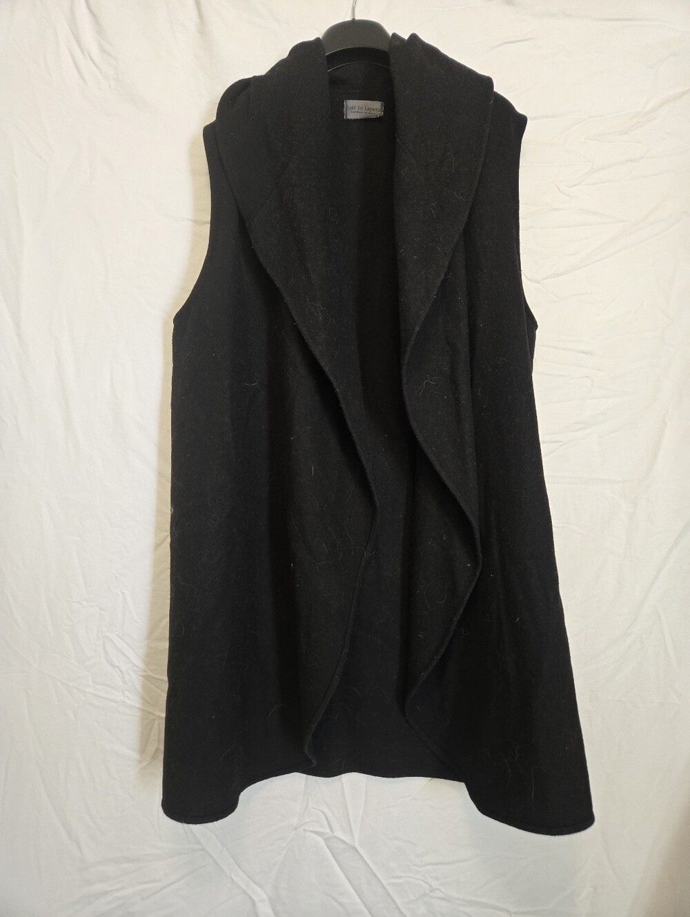 Women's Black Draped Wool Layering Vest - Sleeveless Layering Coat
